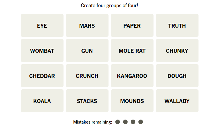 NYT Connections Groups of Four